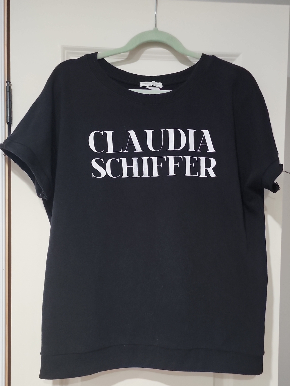 Zara Black Short Sleeve Tee with White CLAUDIA SCHIFFER Logo